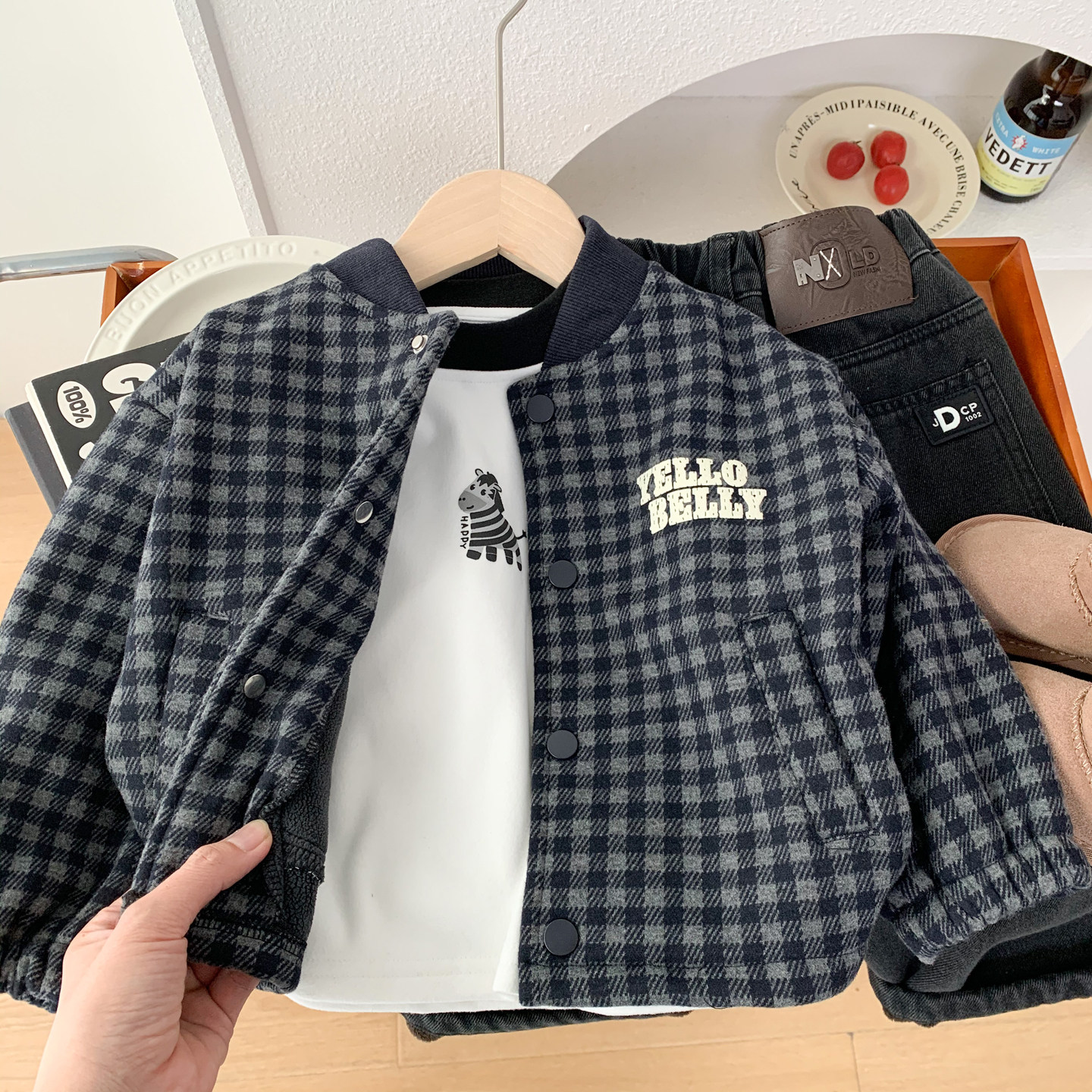 男童加绒外套儿童秋冬一体绒薄绒夹克棒球服中小童帅气冬装上衣潮