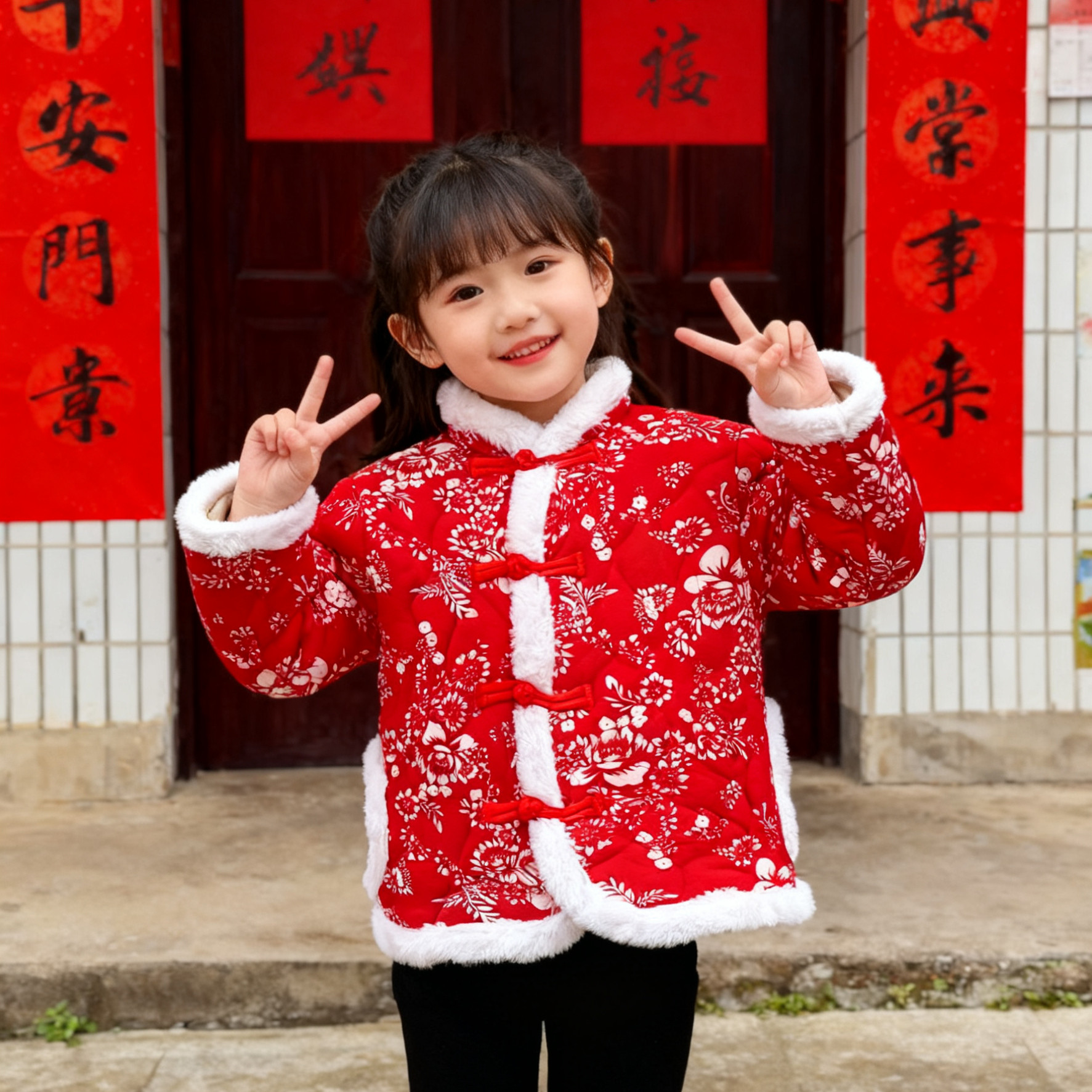 网红棉袄东北大花棉袄儿童加厚棉衣男女童中国风民族风唐装拜年服