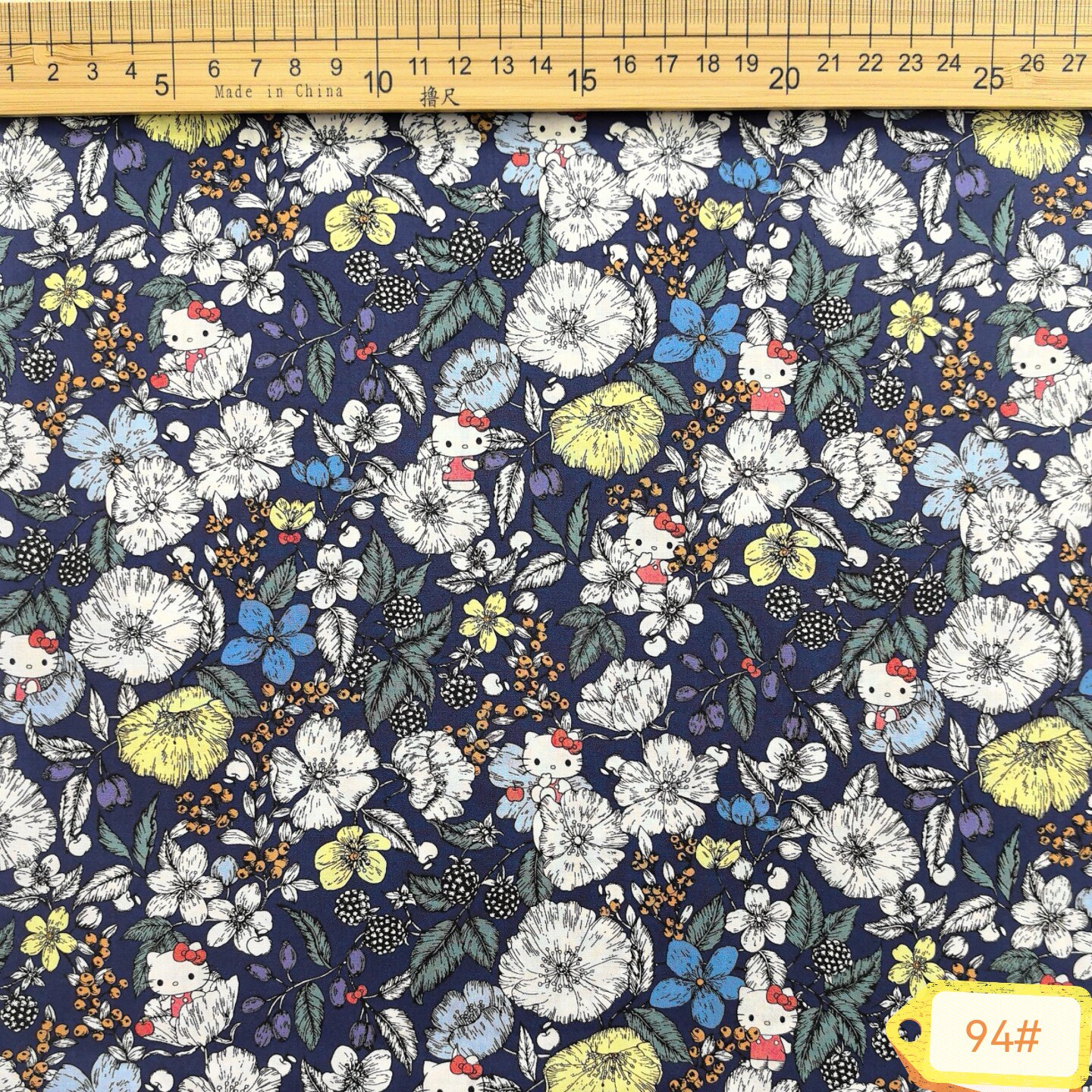 Bramble花漾Kitty深蓝80支高密优质长绒棉纯棉布料手作面料94# - 实物图