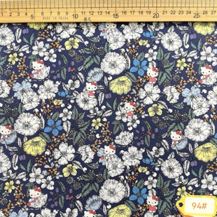 Bramble花漾Kitty深蓝80支高密优质长绒棉纯棉布料手作面料94#