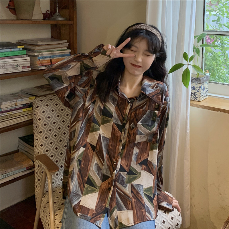 Real Price vintage Hong Kong Style loose Print Shirt