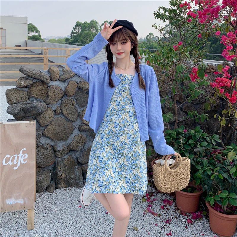 Real price simple floral sling + long sleeve cardigan sunscreen shirt