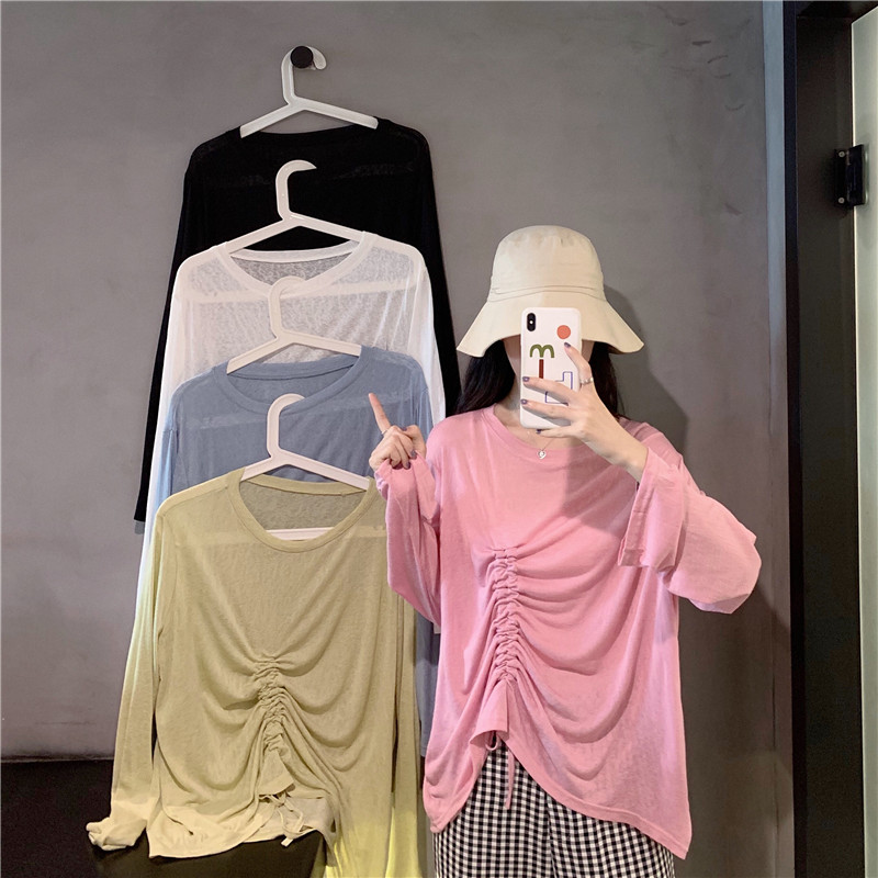 There is a small video real shot, real price drawcord loose thin sunscreen T-shirt