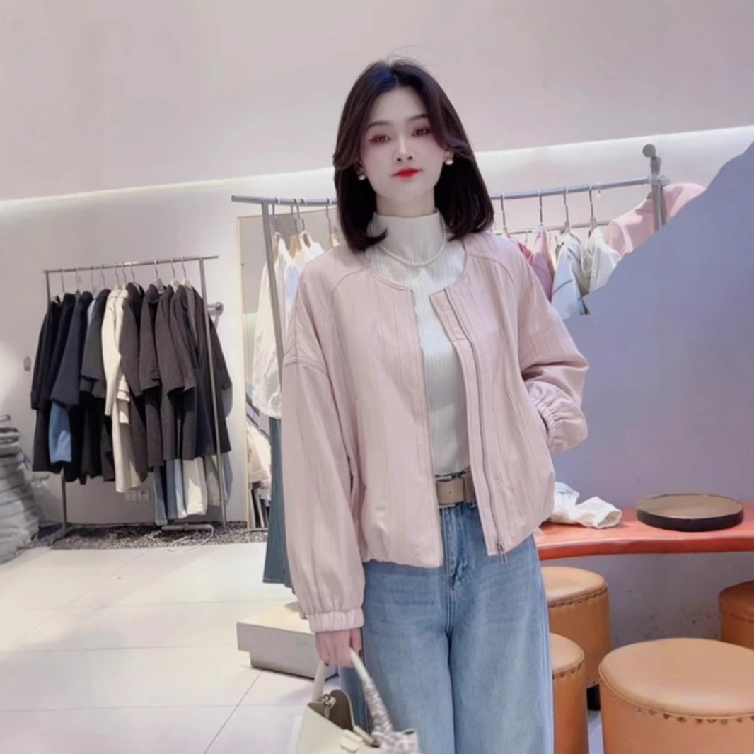 2025春季新款韩版宽松休闲简约短款外套女式圆领气质百搭显瘦上衣