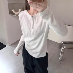 宽松休闲韩版 女圆领套头拉链T恤新款 T恤上衣亲肤 T恤长袖 26年春款
