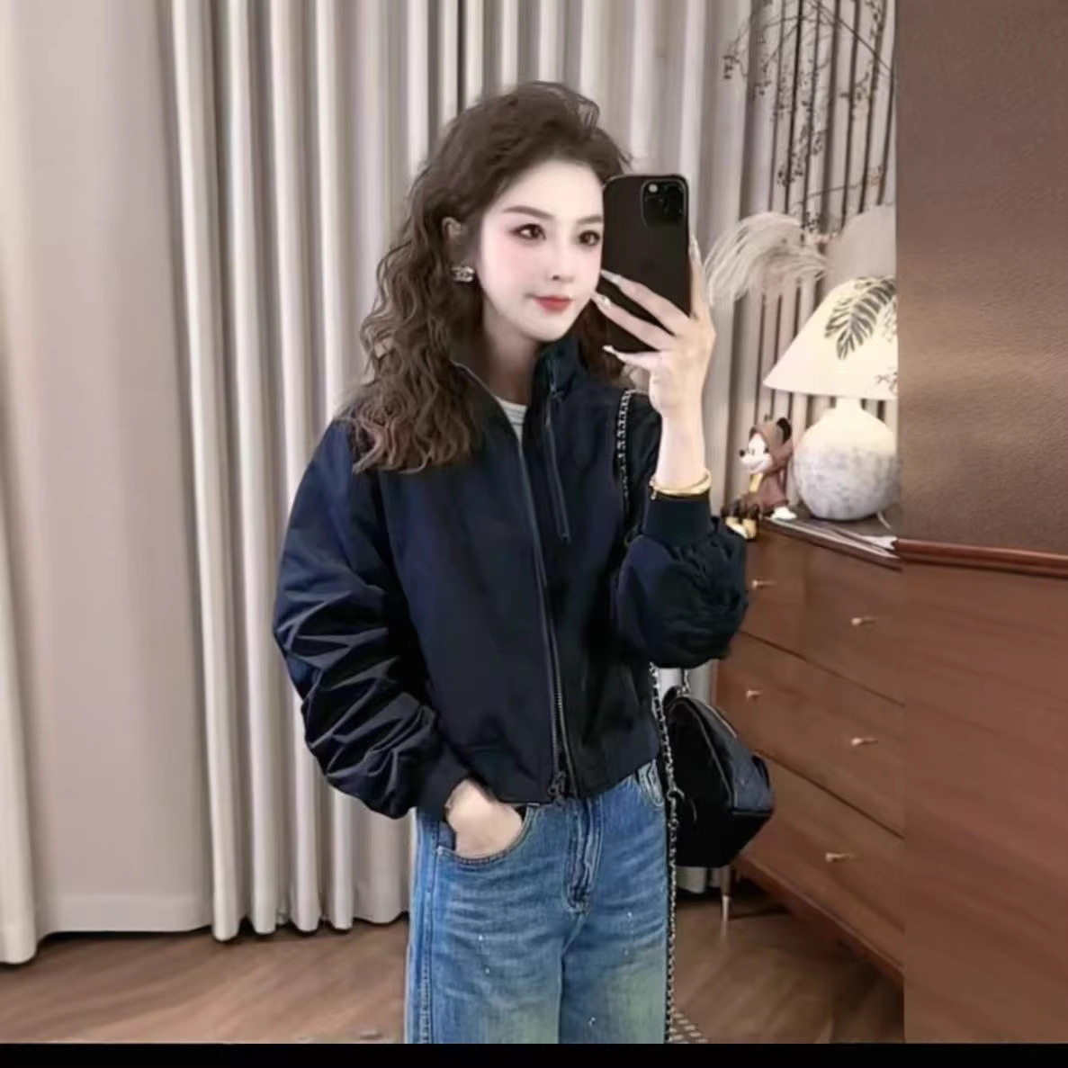 2026年春款外套女长袖宽松休闲韩版学院风双拉链新款外套上衣夹克