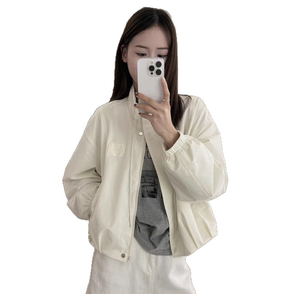 韩版立领抽绳短外套女2026春季新款宽松休闲时尚气质夹克春季新款