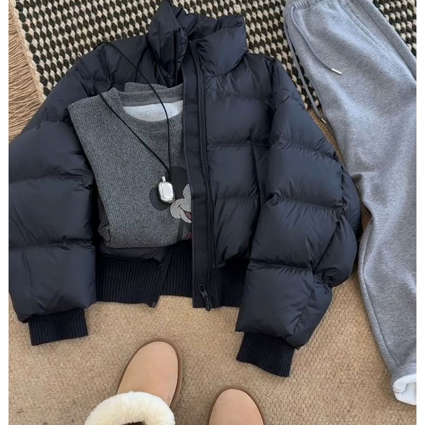 黑色短款立领棉服女装2026年冬季新款小个子韩系感通勤风外套