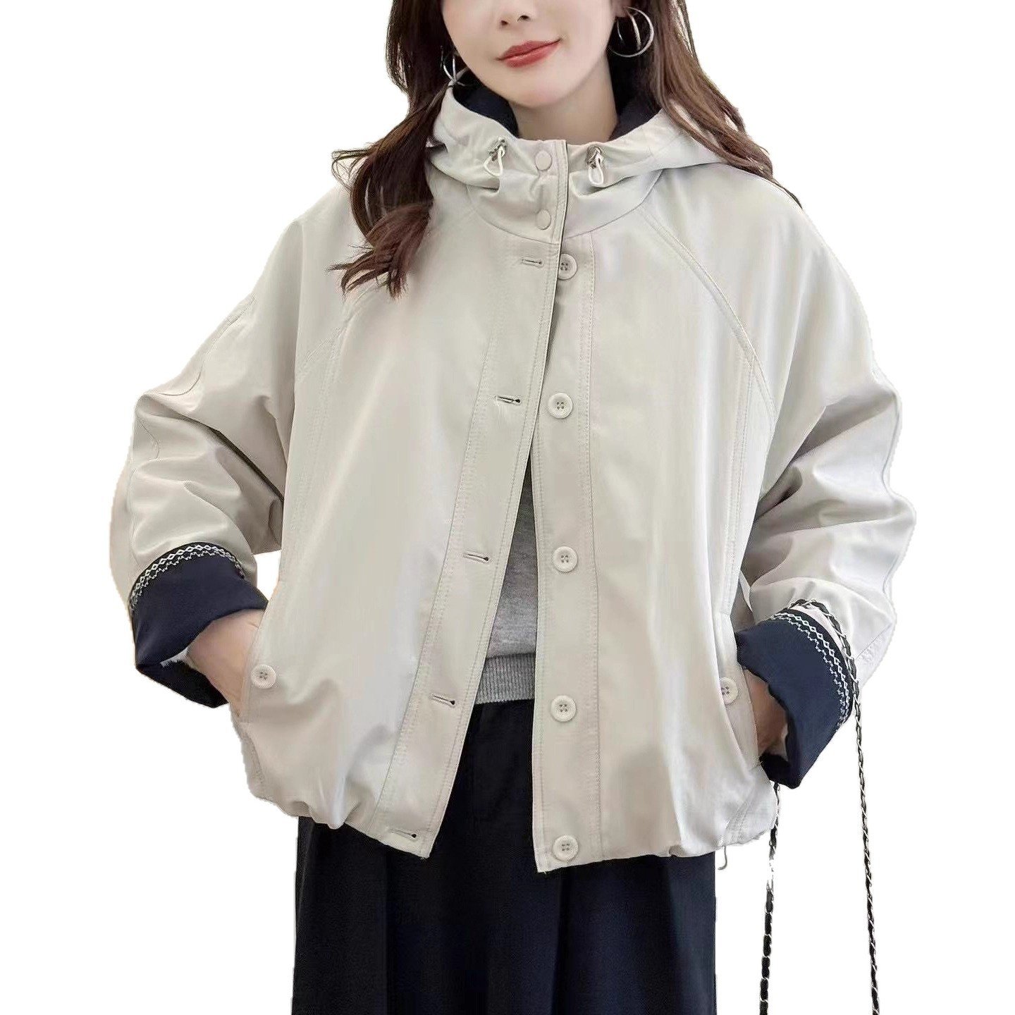 2025年冬款棉服加绒加厚保暖外套上衣学院风刺绣棉袄连帽韩版外套