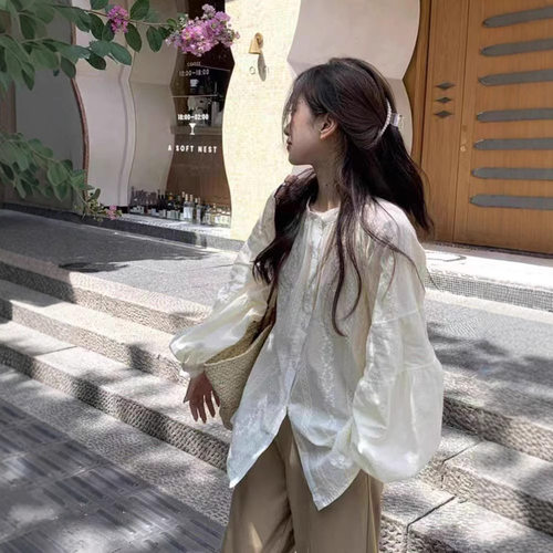法式复古设计感蕾丝衬衫女长袖2025春季新款宽松气质百搭衬衣上衣