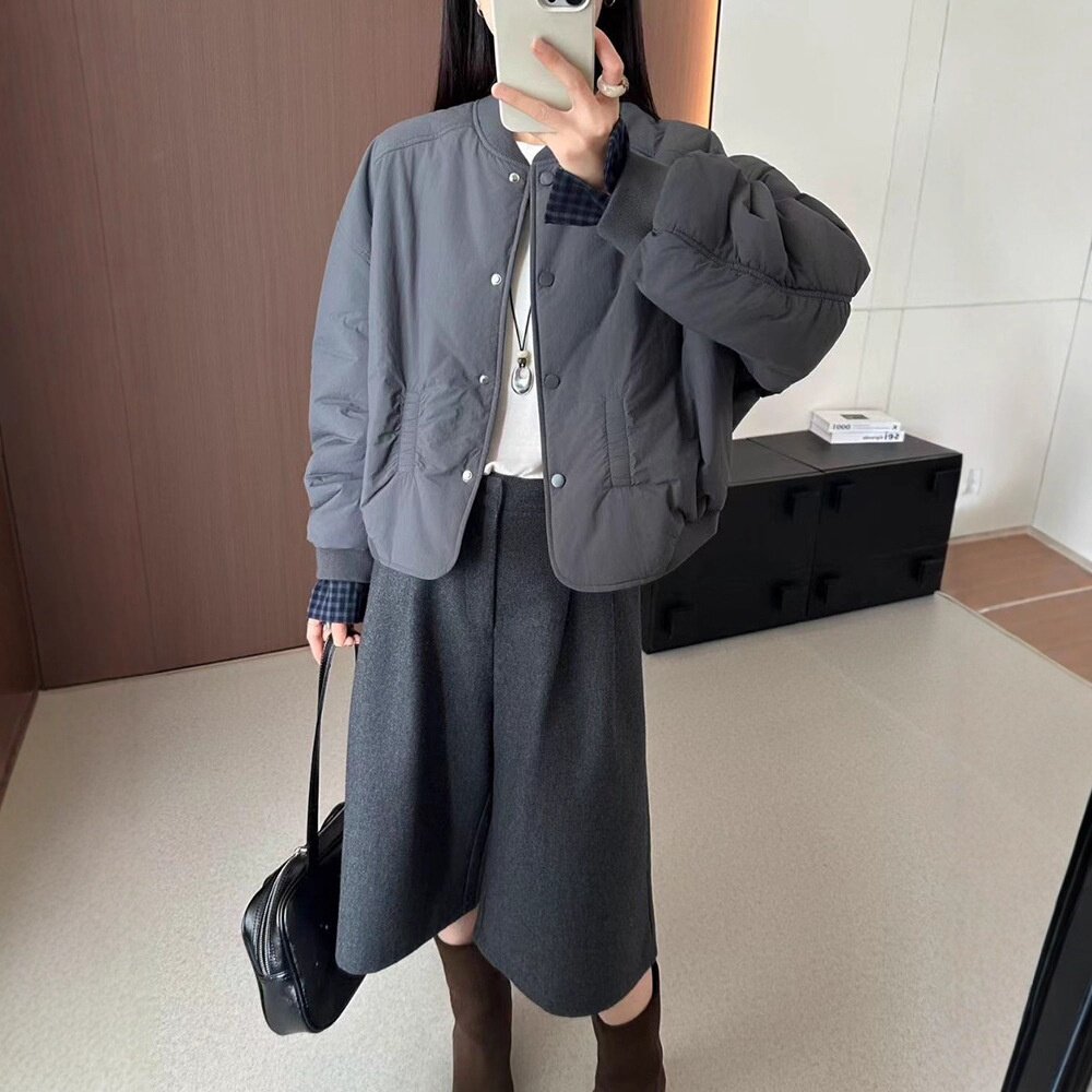 韩版袖口拼接棒球服女夹棉外套2025年秋冬款百搭小个子轻薄款