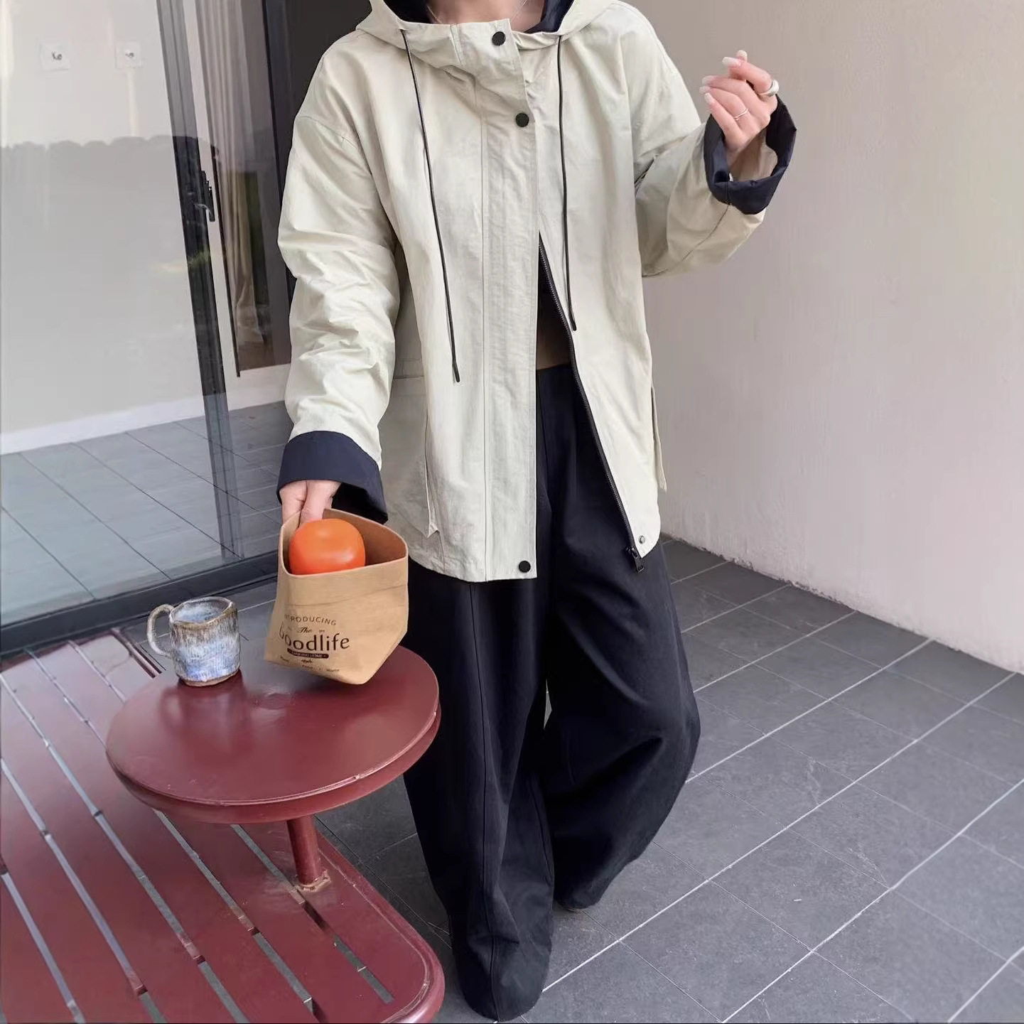 2026年春款外套女长袖连帽冲锋衣新款外套学院风撞色新款上衣外套