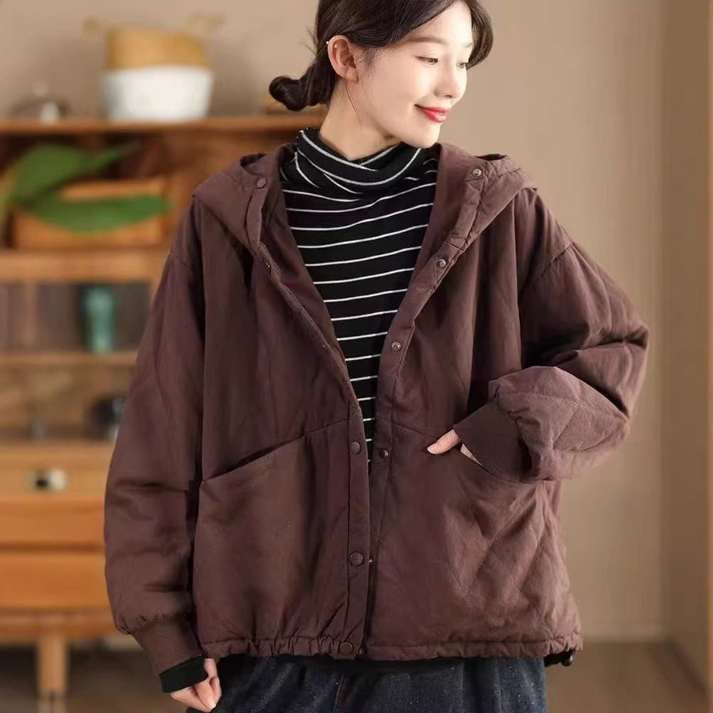 25年冬款棉服女加棉加厚保暖连帽外套上衣宽松休闲学院风棉服上衣