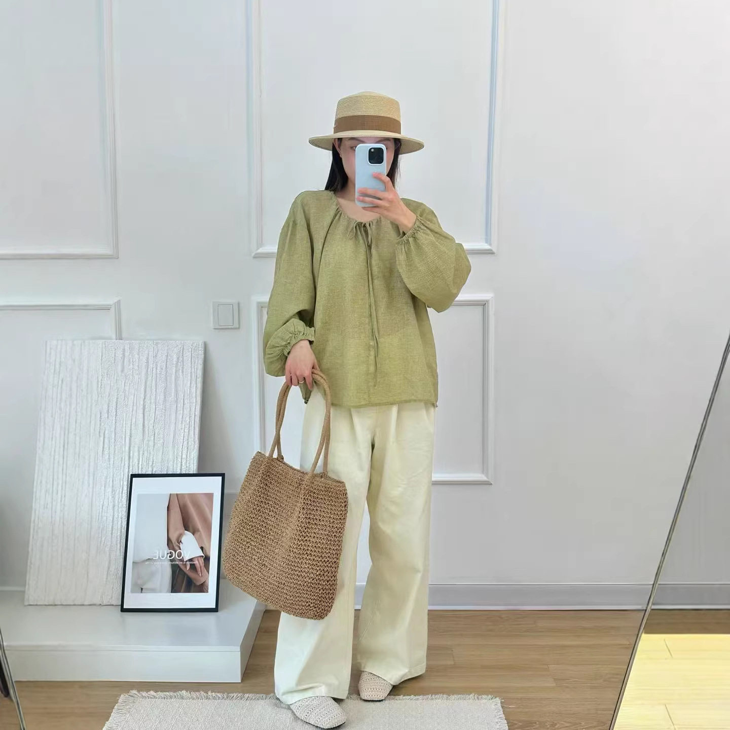 25年棉麻衬衫女套头宽松休闲韩版学院风长袖衬衫烧色春款系带上衣