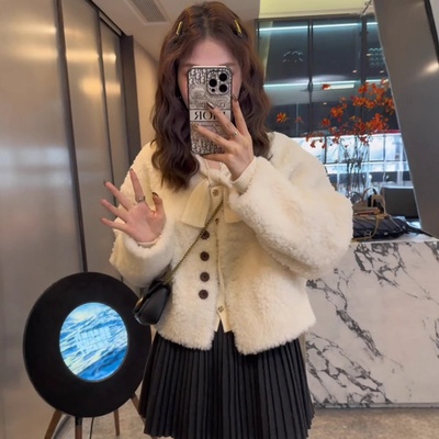 短款加厚圆领羊羔毛外套女2024冬季新款宽松摇粒绒保暖小个子上衣