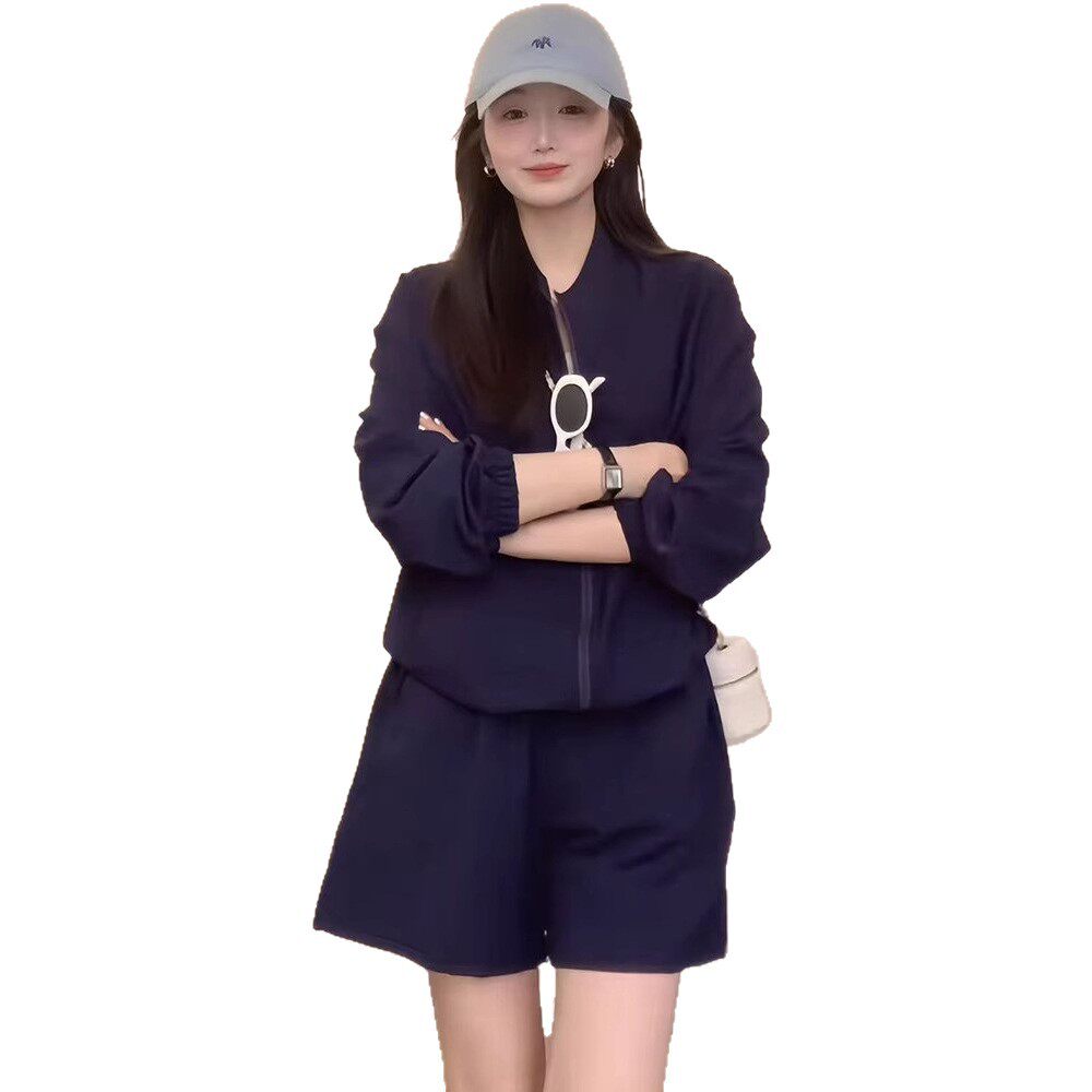 韩系简约时尚套装女2025夏季新款亚麻长袖外套防晒衫+短裤两件套