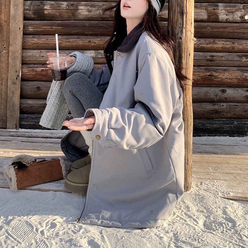 设计感撞色翻领棉衣外套女装2026冬季新款中长款宽松夹棉加厚棉服,女装/女士精品,棉衣/棉服,淘宝优惠券,粉丝福利购,淘宝优惠卷