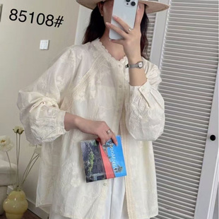 2026年春款衬衫长袖提花蕾丝花边新款亲肤衬衣上衣法式学院风衬衫