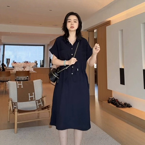 短袖亚麻衬衫裙连衣裙女2026夏季新款收腰显瘦时尚休闲中长款裙子