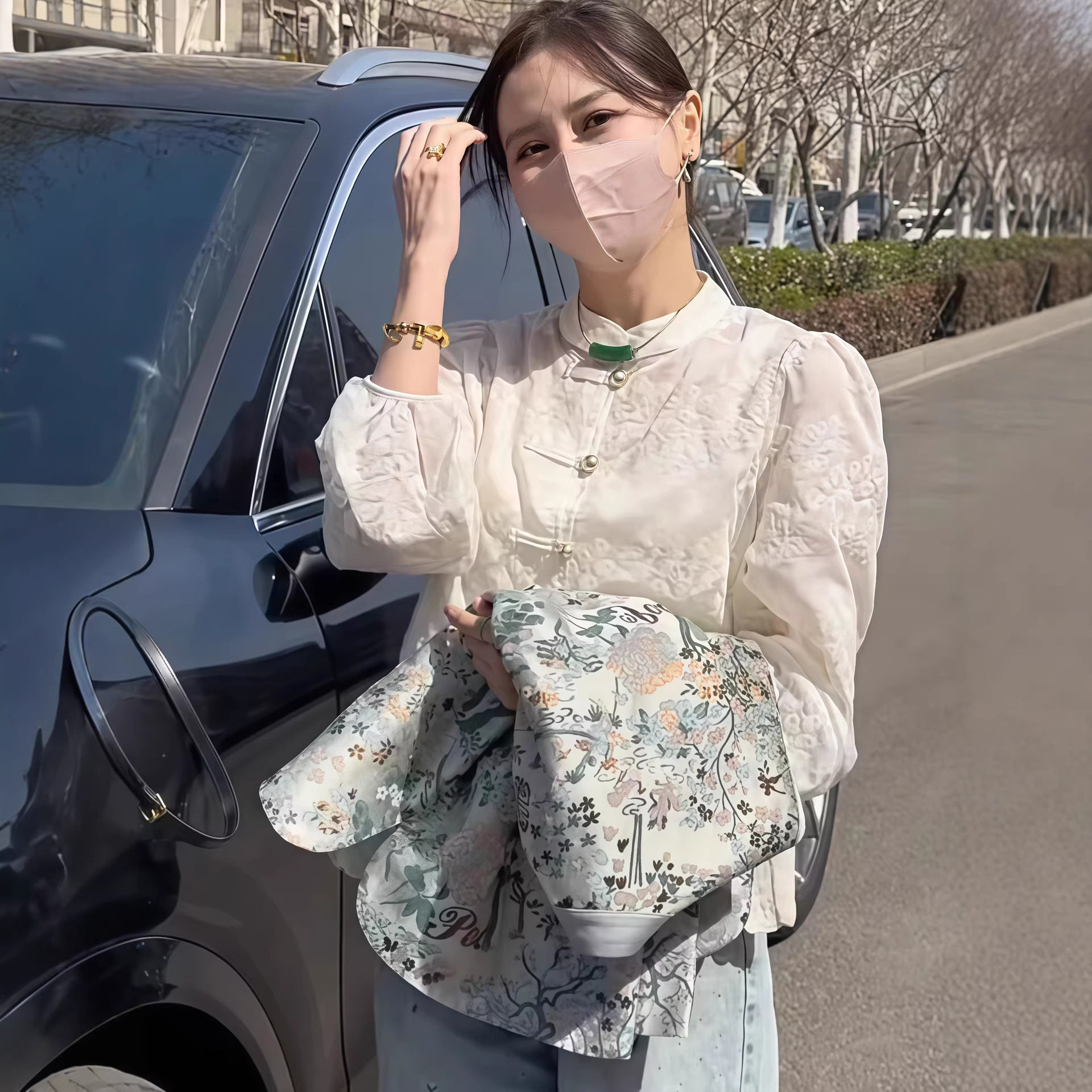 蕾丝白色衬衫女长袖上衣国风新中式春夏季打底衫刺绣国风春款上衣