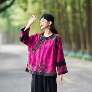 26年春款 外套民族风上衣长袖 新款 外套女刺绣国风斜门襟复古新中式