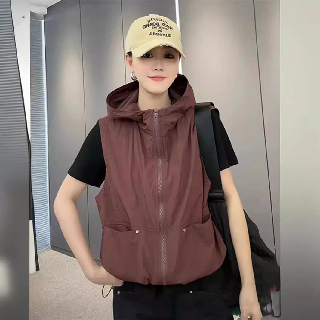 薄马甲春夏外套女2024新款韩版连帽显瘦坎肩百搭背心防晒衣女防晒