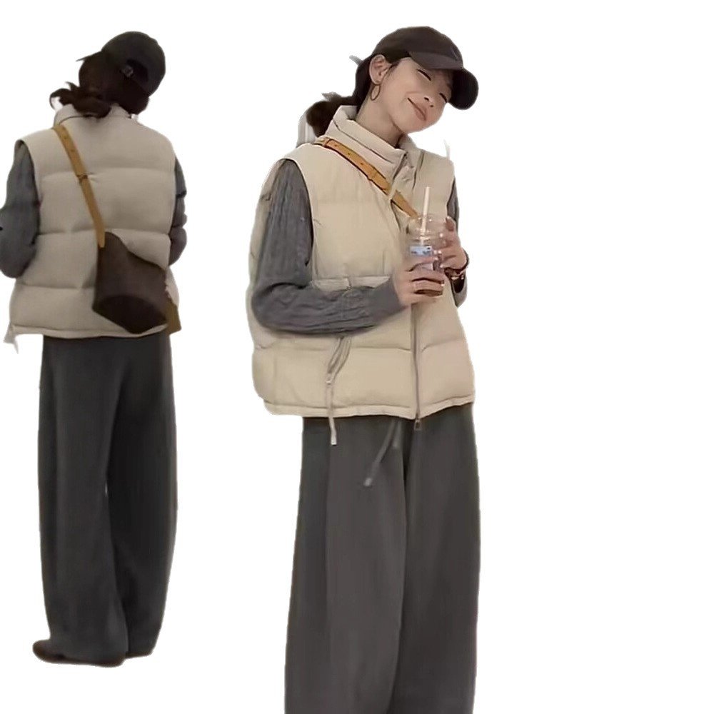 韩系立领羽绒服马甲女外穿2025秋冬小个子白鸭绒加厚背心坎肩外套