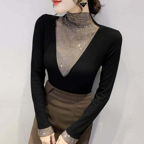 加绒打底衫长袖性感镂空洋气上衣