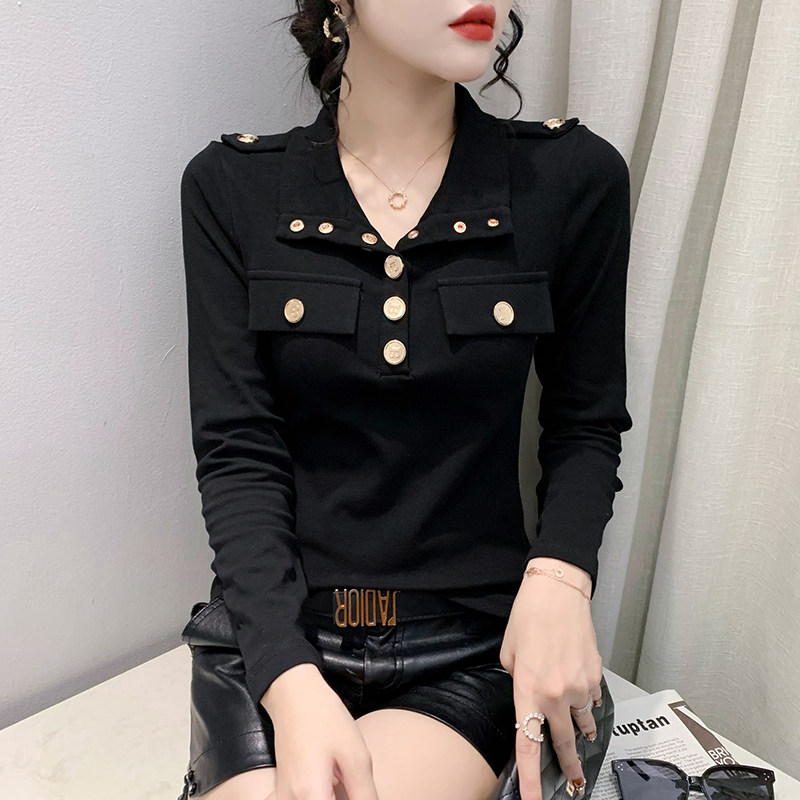 时尚POLO领打底衫女长袖洋气上衣