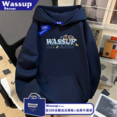 新款 潮牌重磅连帽卫衣男女秋冬季 情侣百搭上衣 BEAVER美式 WASSUP