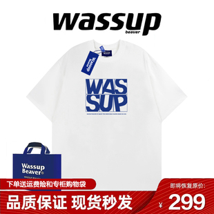 上衣ins T恤男女情侣学生圆领印花半袖 BEAVER潮牌字母短袖 WASSUP