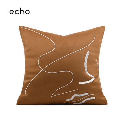 现代轻奢样板间抱枕套北欧橙橘色创意线条沙发客厅靠枕垫床头软包