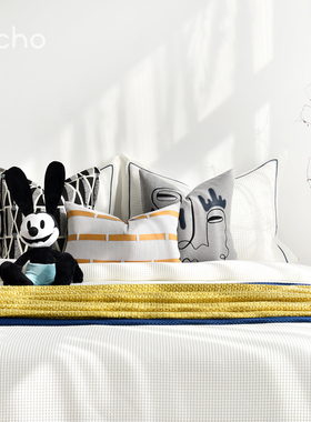 echo回声现代蓝黄色系卡通儿童男孩房样板间装饰床品可定制多件套