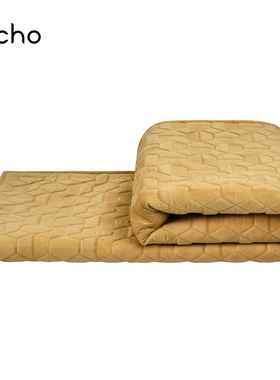 轻奢儿童房样板间搭毯床尾巾黄色绣花立体衍缝格子北欧床尾沙发毯