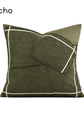 echo现代简约轻奢绿色不规则拼接抱枕样板间别墅客厅方形沙发靠垫