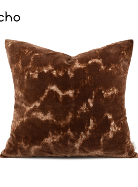 echo轻奢中古风进口割绒橘橙色波浪高档抱枕样板间靠包床头靠垫套