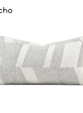 现代简约售楼处样板房抱枕沙发客厅灰白色肌理棉麻靠包腰枕靠垫套