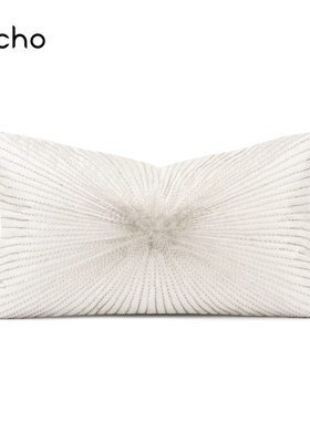 echo法式轻奢贵气奢华银白色手工钉珠样板间装饰高档沙发腰枕枕套