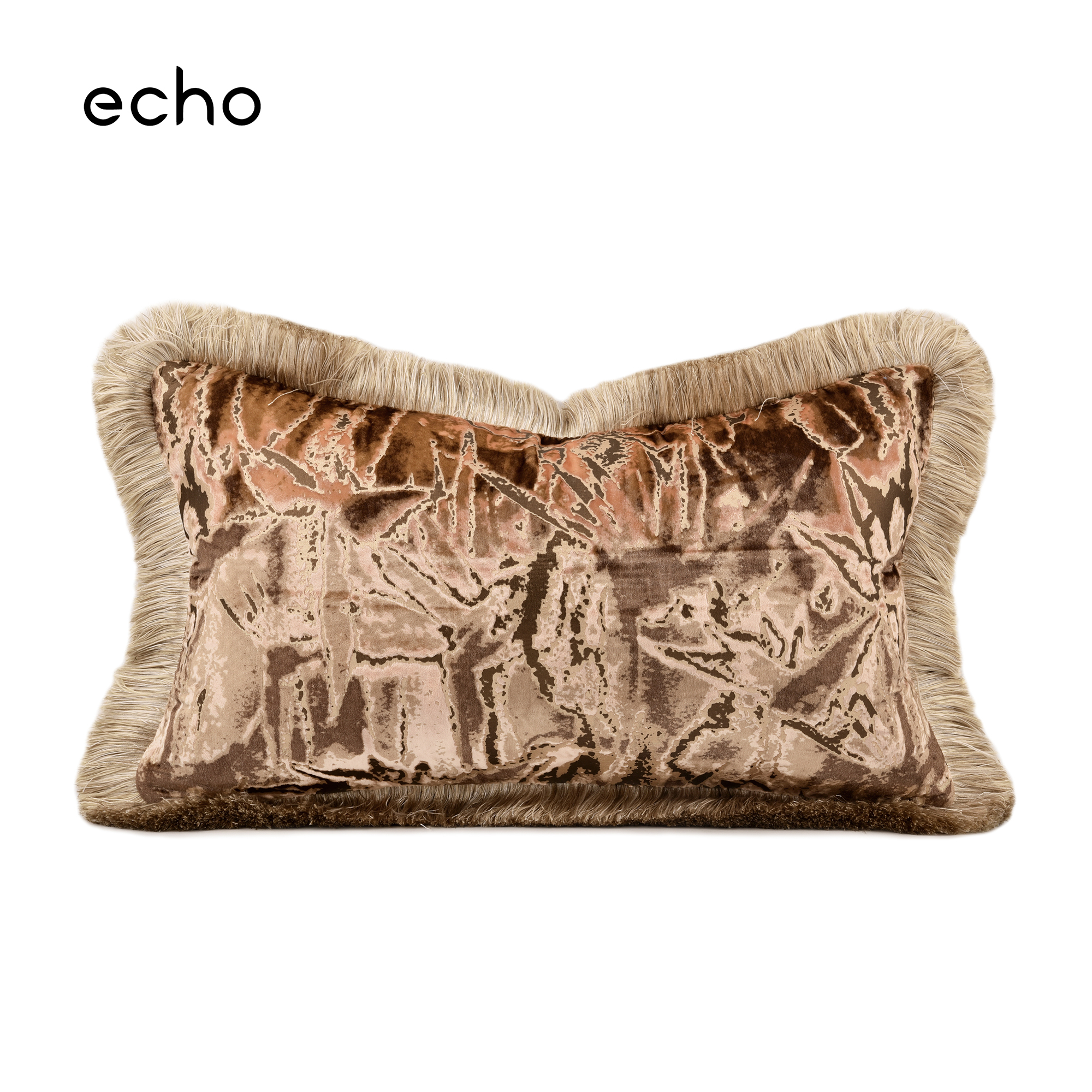 echo法式轻奢样板间橘粉色丝绒香槟流苏欧式奢华沙发抱枕靠垫腰枕