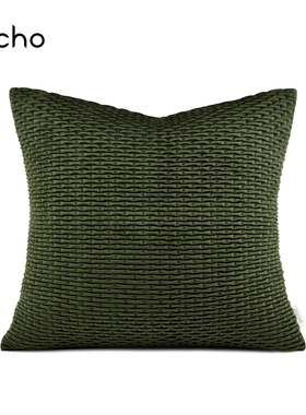 复古轻奢中古风丝绒绗缝高级感墨绿色沙发抱枕别墅会所美容院靠垫