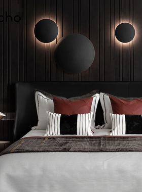 echo回声现代简约轻奢样板间黑红色高档床上靠垫卧室抱枕床品套件