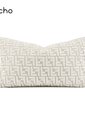 echo意式轻奢高档浮雕绒白色别墅沙发大牌F字母抱枕样板间腰靠垫