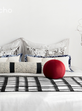 echo回声现代简约红蓝色轻奢风儿童房样板间装饰床品可定制多件套