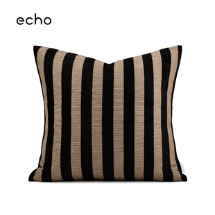 echo意式轻奢现代酒店高档咖黑条纹F家沙发抱枕样板间方枕靠垫