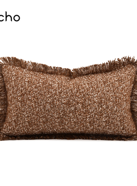 echo橙色流苏砖红色中古风侘寂棉麻腰枕抱枕沙发民宿床上腰枕靠垫