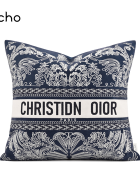 echoDi@r藤格纹法式高级感样板间会所蓝色抱枕咕臣酒店床上靠枕套