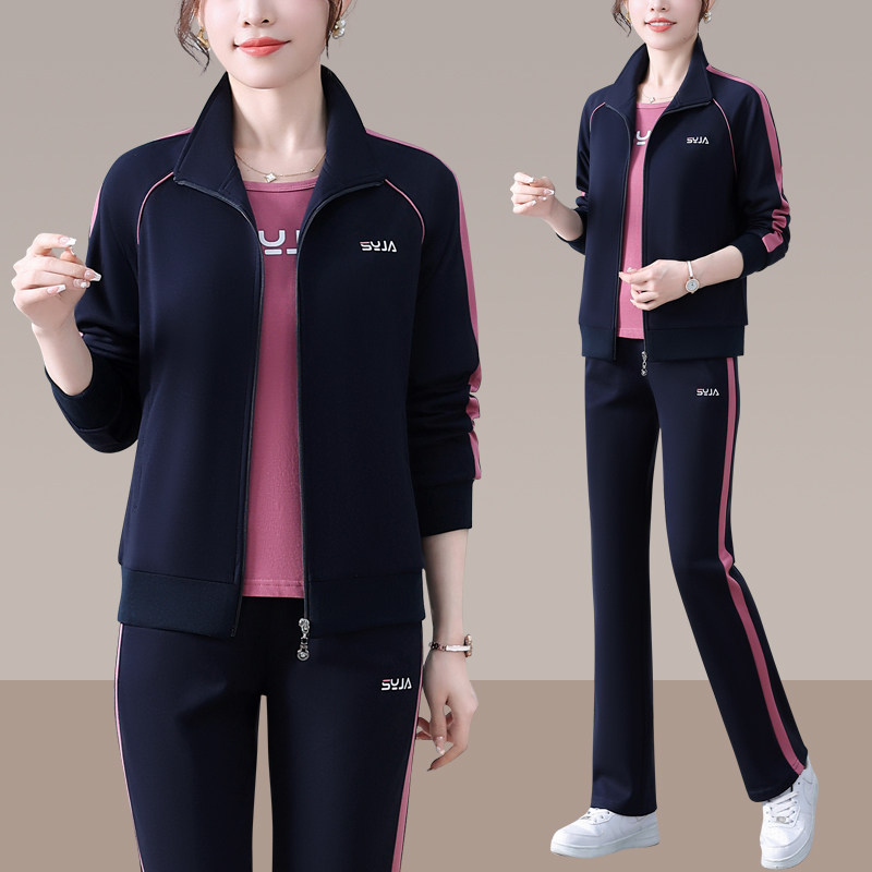 品牌洋气妈妈春装运动服套装2026新款中老年女装春秋季休闲三件套