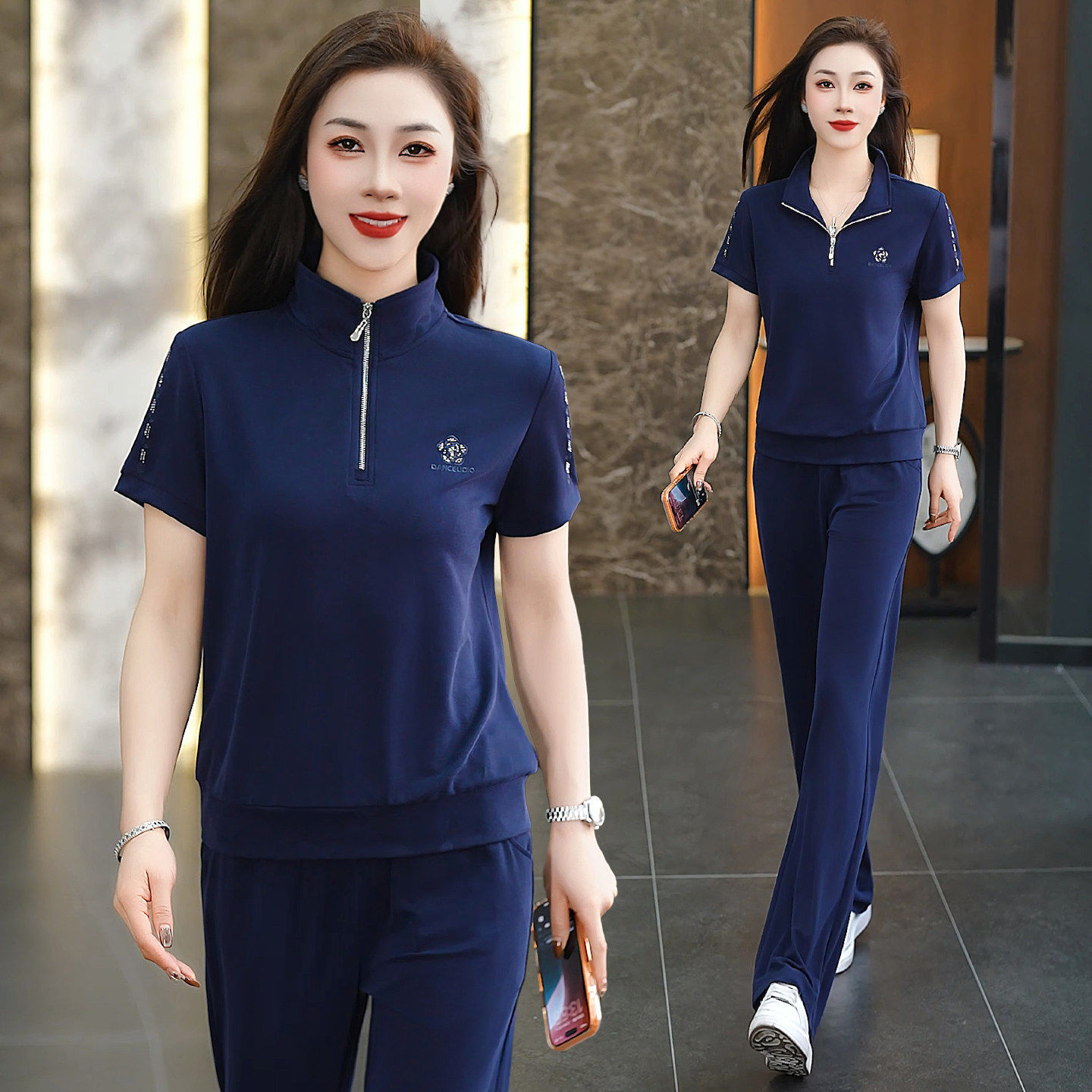 运动套装女2026夏季新款冰丝短袖减龄显瘦小个子休闲跑步服两件套