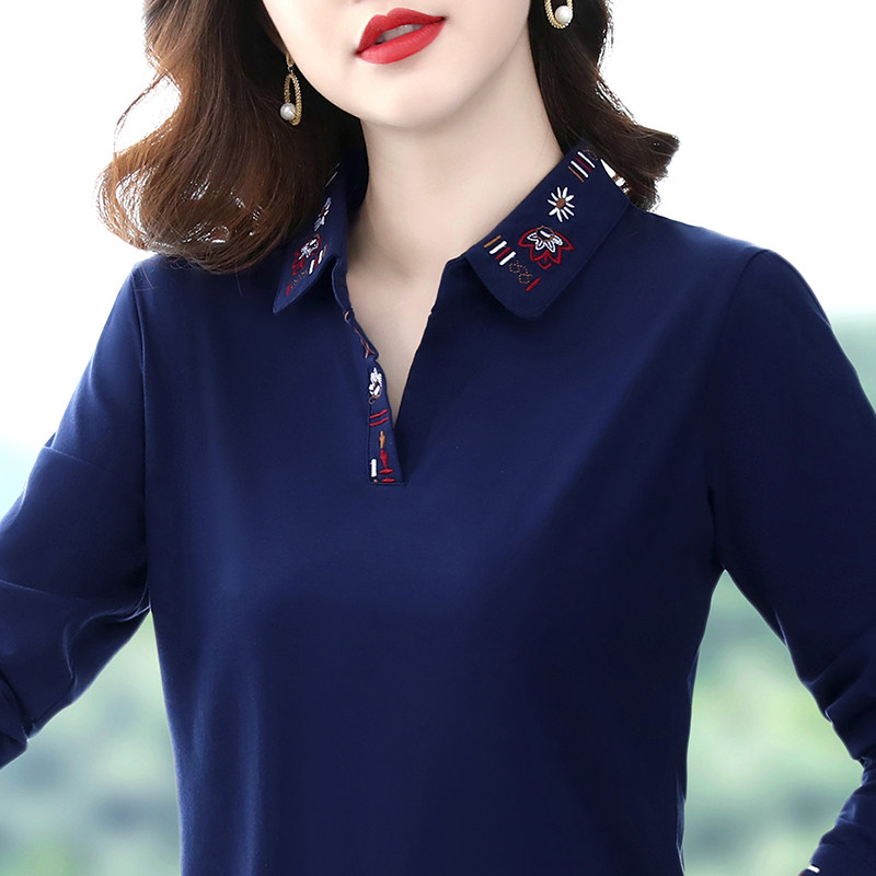 翻领长袖t恤女Polo衫春秋2026新款高端纯棉时尚洋气妈妈装上衣T恤