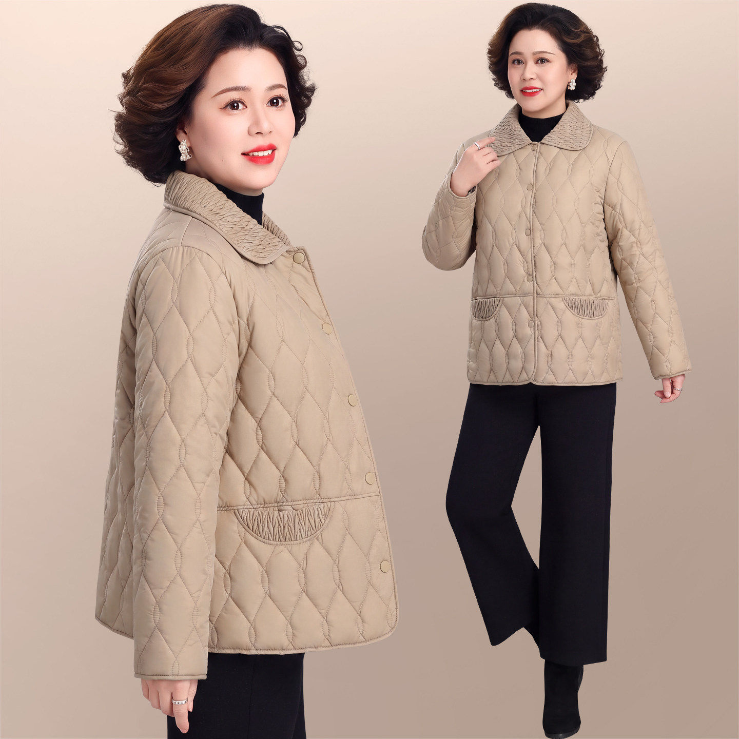 棉服外套女款2026新款冬季时尚气质百搭翻领夹棉保暖中年妈妈棉衣